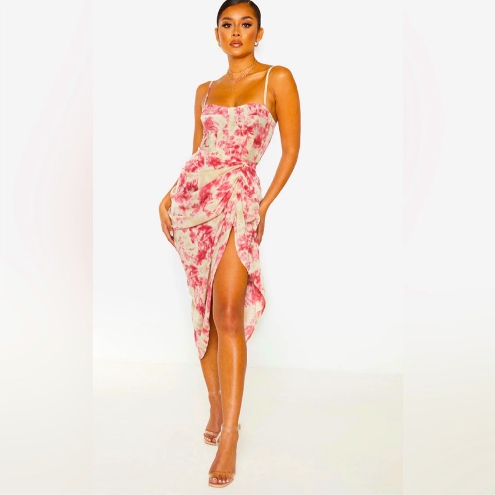 PrettyLittle Thing Corset & Midi Skirt - Fuchsia Tie Dye Print - Size 4